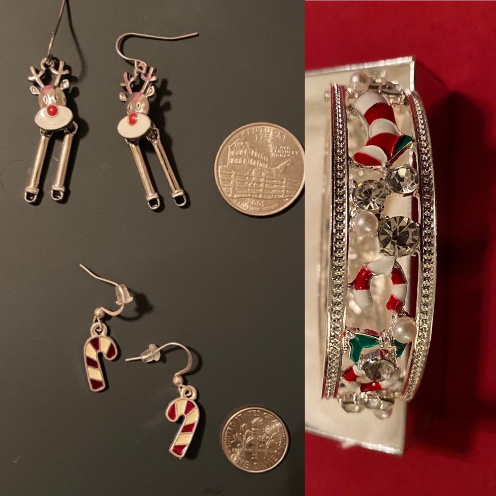 Xmas earrings (two) & bracelet